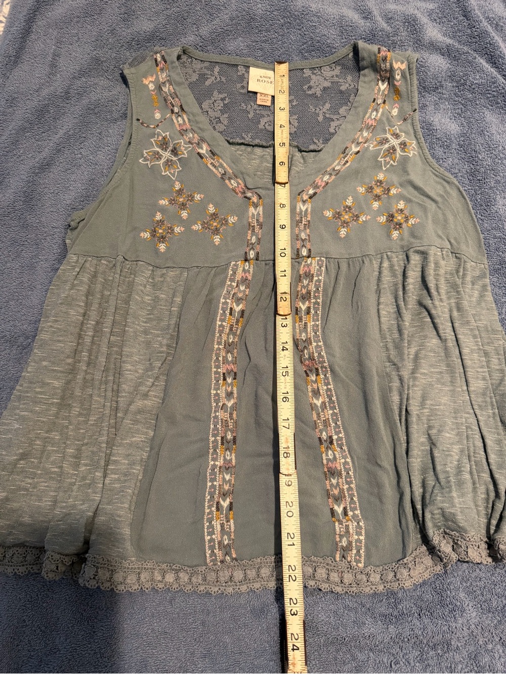 Knox Rose Soft Blue Embroidered Sleeveless Top